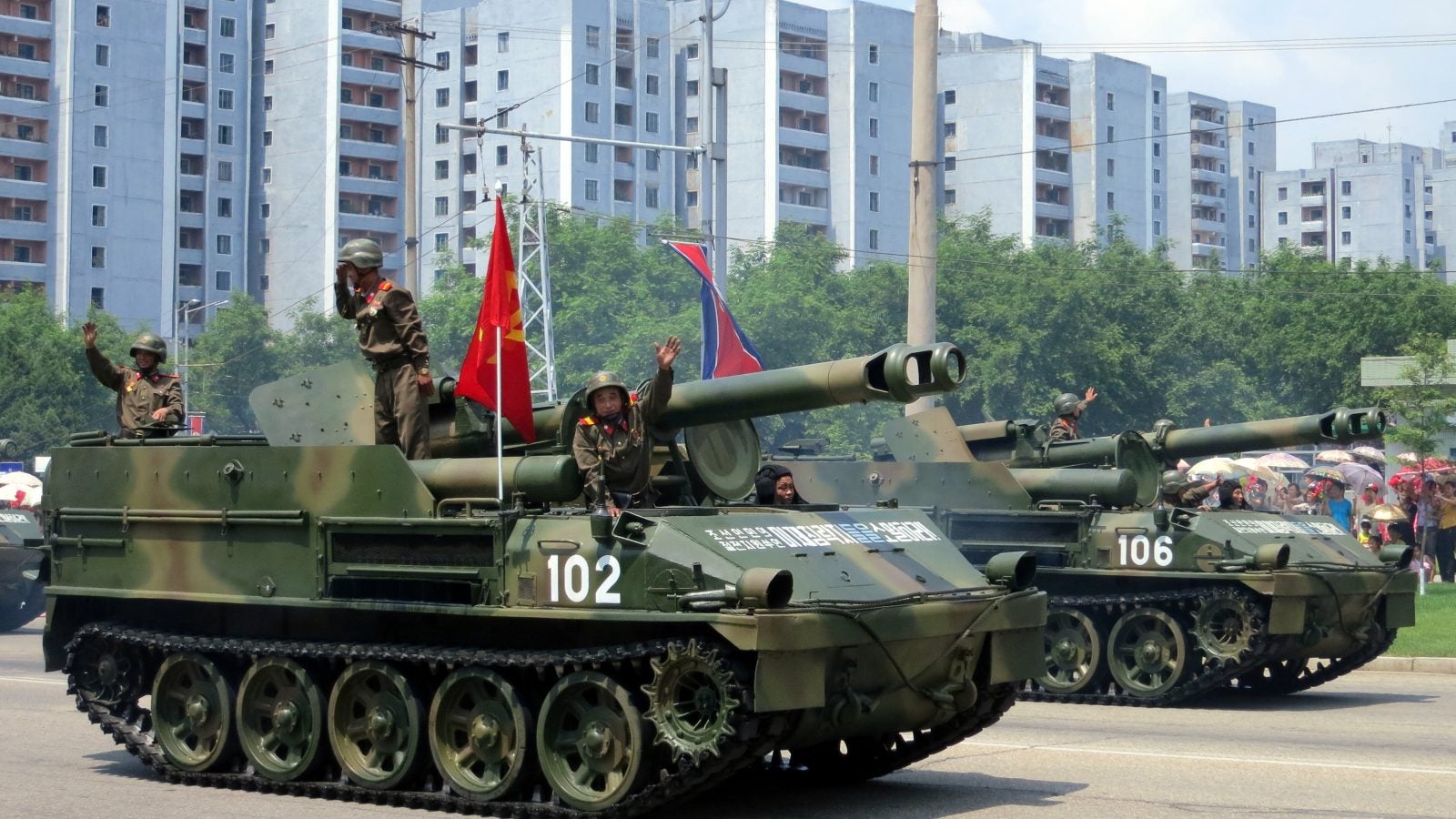 Army machine parade in North Korea.